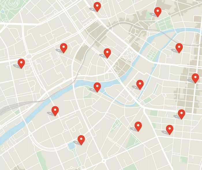 Auf einem Stadtplan sind Arztpraxen markiert Auf einem Stadtplan sind Arztpraxen markiert