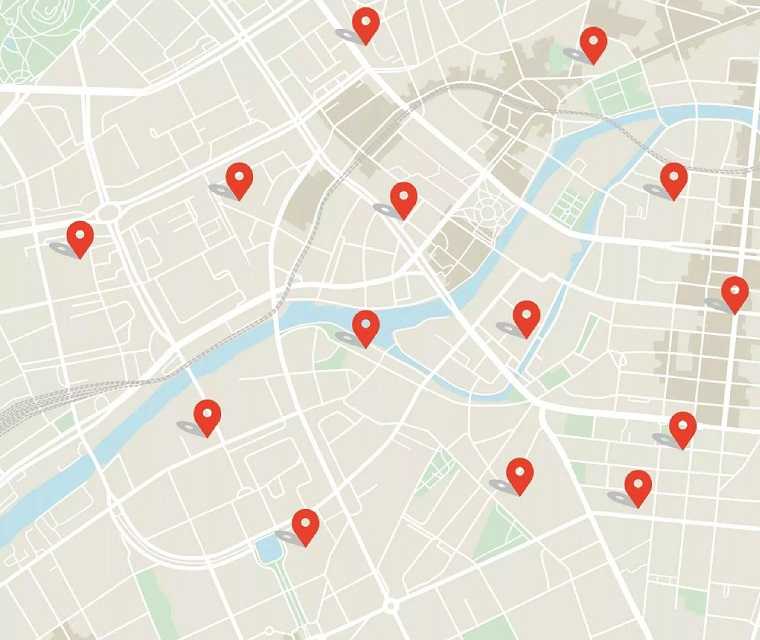 Auf einem Stadtplan sind Arztpraxen markiert